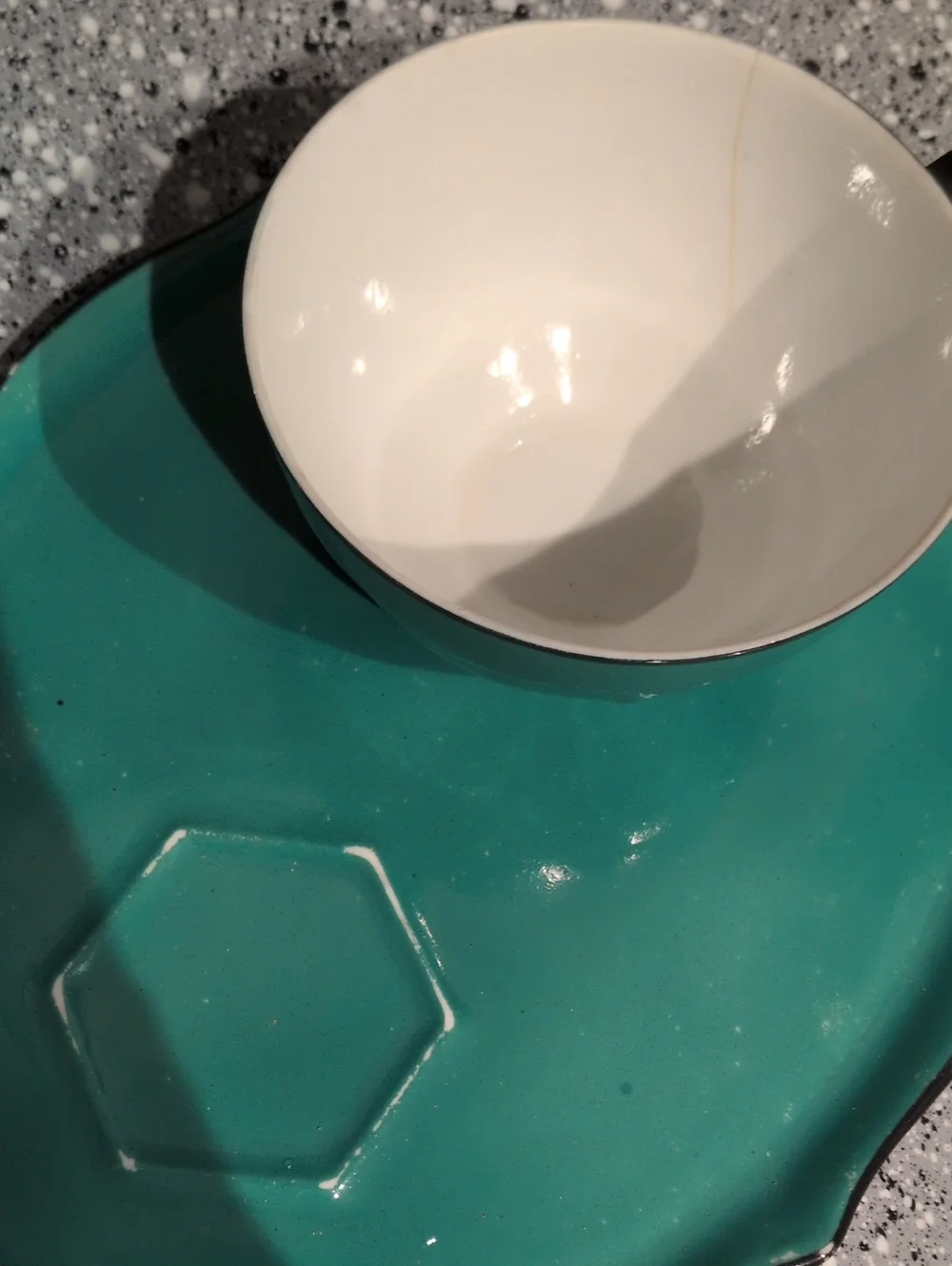 Vintage Czechoslovakia Teal Porcelain Snack Set - 3 Cups & Plates